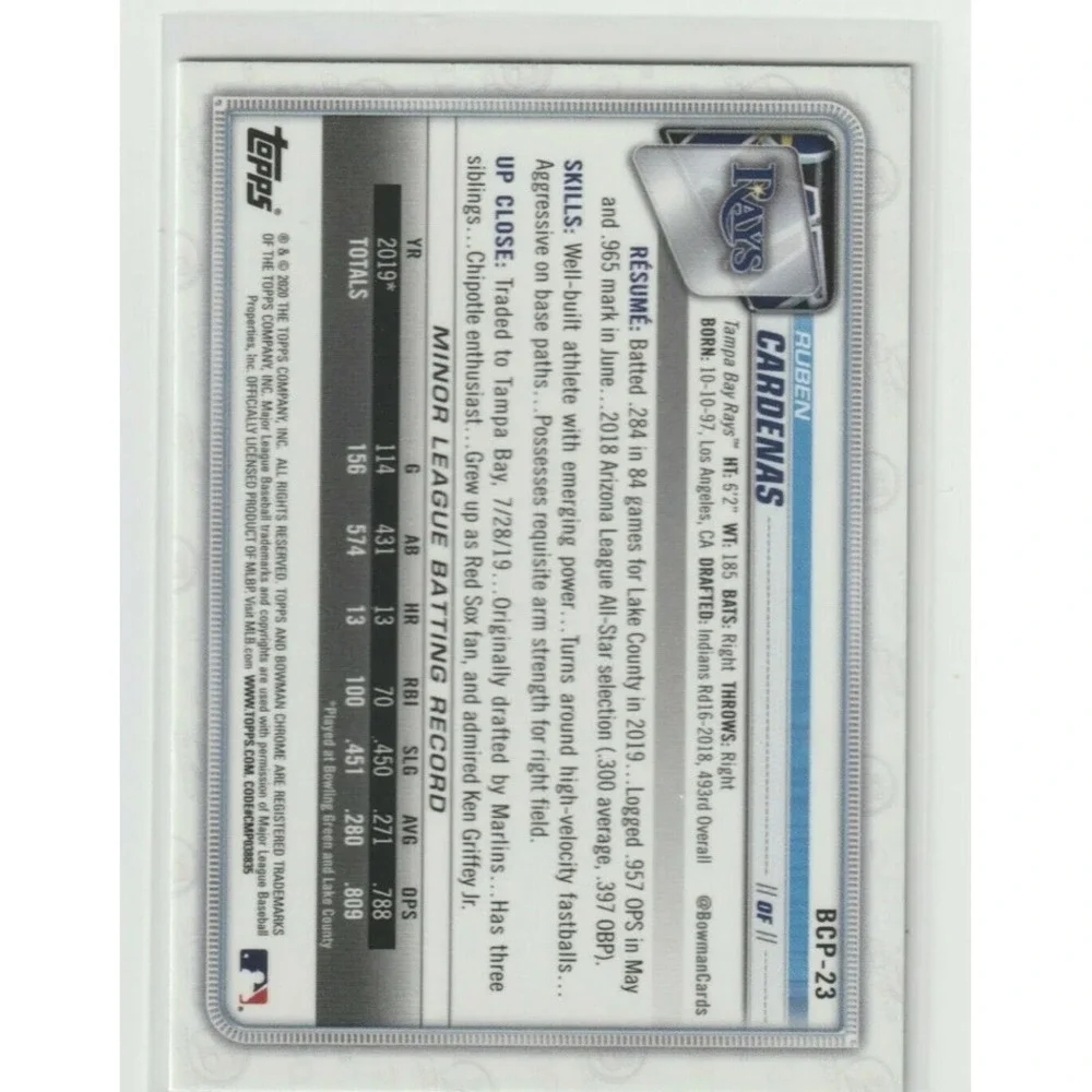 2020 Bowman Chrome‎ Ruben Cardenas 1st Mega Box Mojo Refractor BCP-23